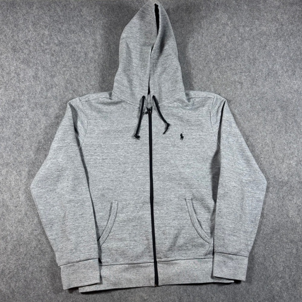 Polo Ralph Lauren Hoodie Mens L Grey Full Zip Pony Logo Heathered Double Knit